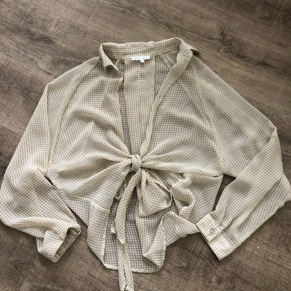 Emory park checkered tie front crop top